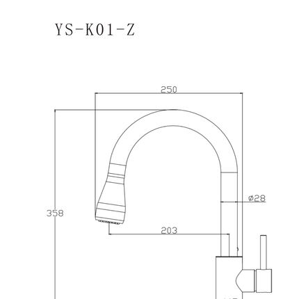 Baterie bucătărie YS-K01-Z – pipă extractibilă – 2 funcții – crom