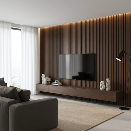 Panou riflaj decorativ Deep Walnut 001 – nuc închis intens cu fundal negru