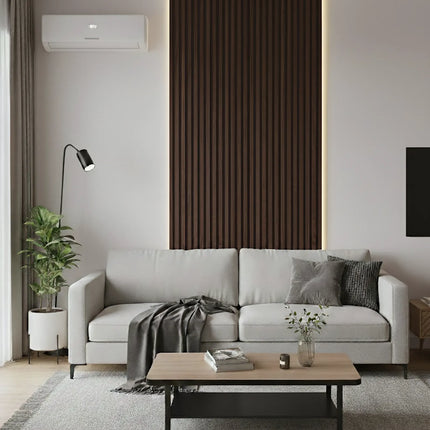 Panou riflaj decorativ Deep Walnut 001 – nuc închis intens cu fundal negru