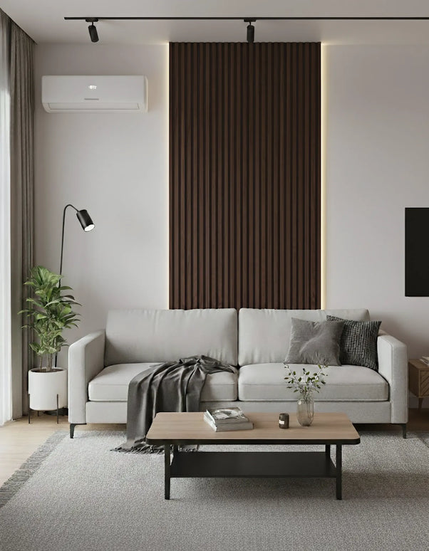 Panou riflaj decorativ Deep Walnut 001 – nuc închis intens cu fundal negru