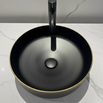 Lavoar ceramic rotund negru cu inserții aurii – model A712-CBK64-M