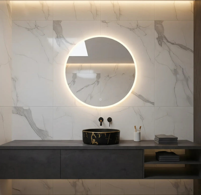 Lavoar ceramic rotund negru cu inserții aurii – model A712-CBK64-M