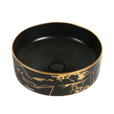 Lavoar ceramic rotund negru cu inserții aurii – A712-CBK64-M