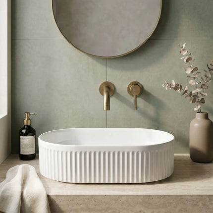 Lavoar Alb Oval din Ceramică cu Design Striat - A721