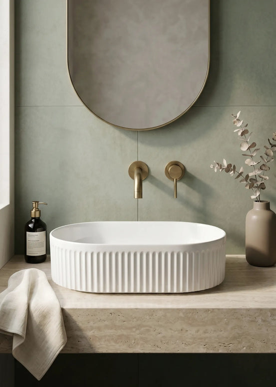 Lavoar Alb Oval din Ceramică cu Design Striat - A721