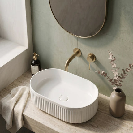 Lavoar Alb Oval din Ceramică cu Design Striat - A721