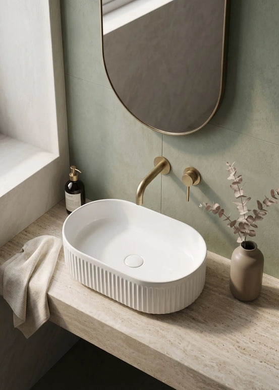 Lavoar Alb Oval din Ceramică cu Design Striat - A721