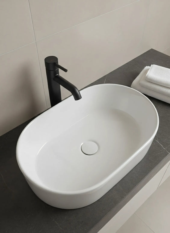 Lavoar oval ceramic alb A509 – design minimalist