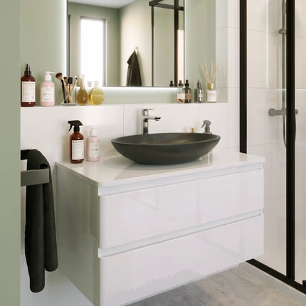 Mobilier de baie suspendat Accent alb, cu blat