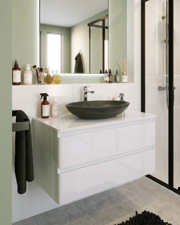Mobilier de baie suspendat Accent alb, cu blat
