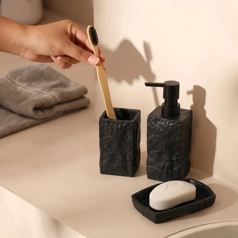 Set 3 piese accesorii de baie negru piatra