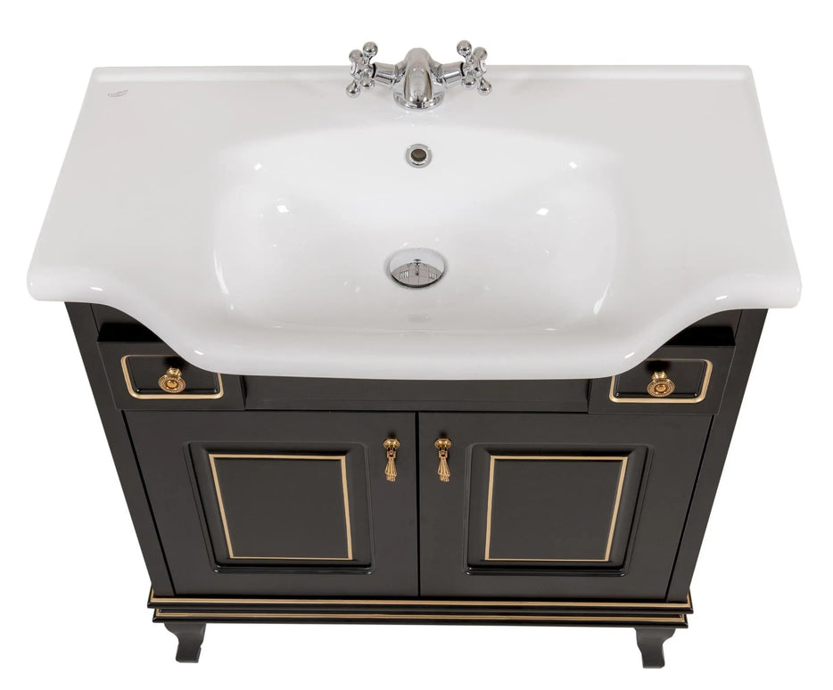 Mobilier de baie pe pardoseală Beatrice negru+auriu Aqua Rodos
