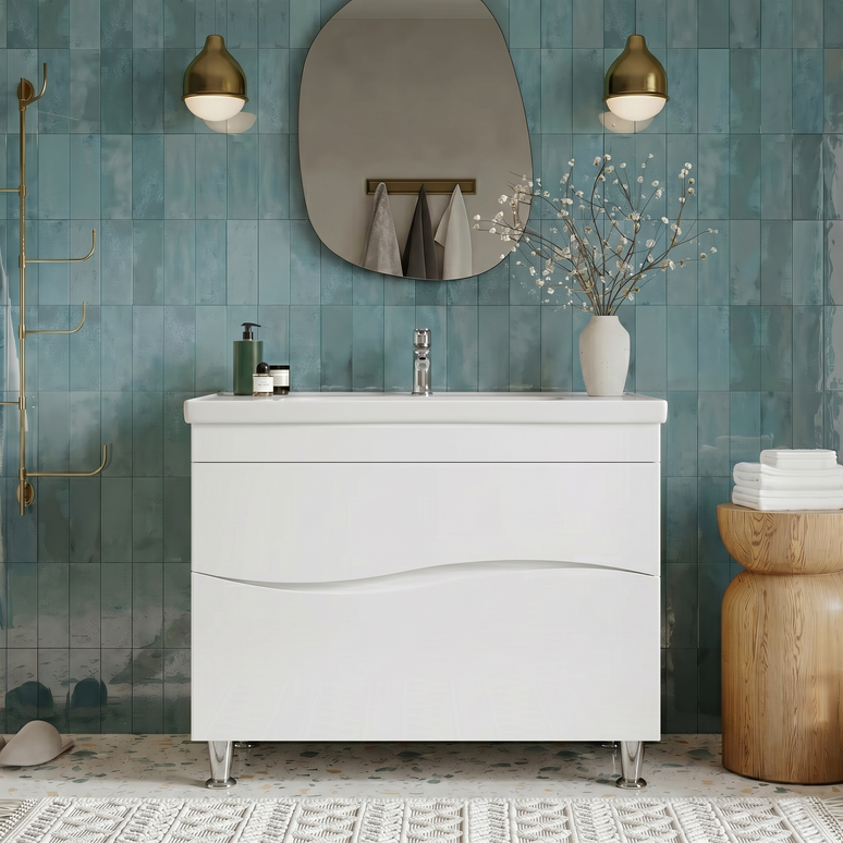 Mobilier de baie pe pardoseala Alfa alb