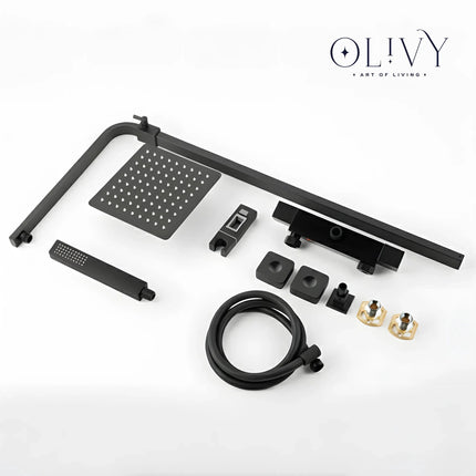 Set duș termostatic pătrat H-cubic – inox premium, finisaj negru mat