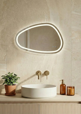 Oglindă baie LED 78.2x47.5 cm asimetrică, 3 nuanțe de lumină, dezaburire și touch control J-18