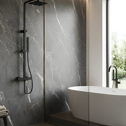 Set duș termostatic pătrat H-cubic – inox premium, finisaj negru mat