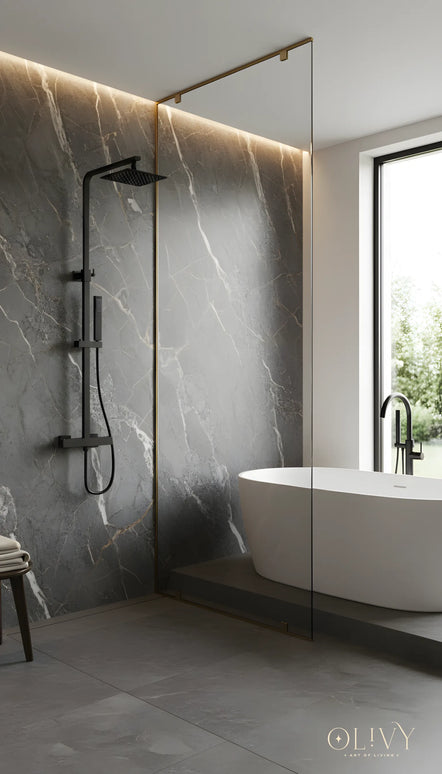 Set duș termostatic pătrat H-cubic – inox premium, finisaj negru mat