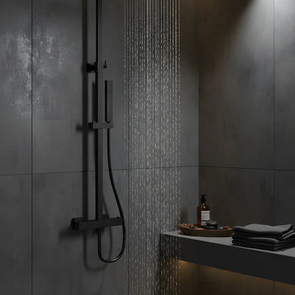Set duș termostatic pătrat H-cubic – inox premium, finisaj negru mat