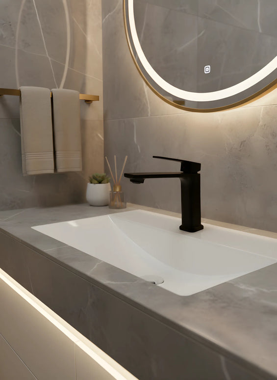 Baterie lavoar modernă – finisaj negru mat, design premium