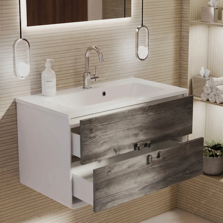 Mobilier de baie suspendat Aurika, Oak