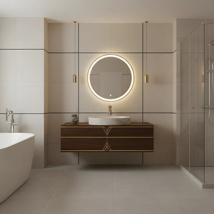 Baterie lavoar înaltă crom cu detaliu rose gold – design modern premium