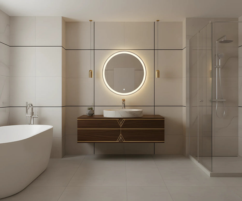 Baterie lavoar înaltă crom cu detaliu rose gold – design modern premium