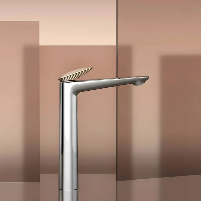 Baterie lavoar înaltă crom cu detaliu rose gold – design modern premium