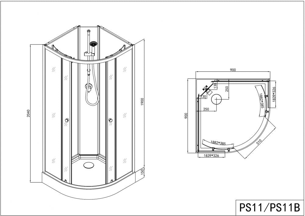 BALATON 2 - CABINA DE DUS COMPLETA, SIMPLA, FARA PLAFON, 90X90X205CM - PS11B