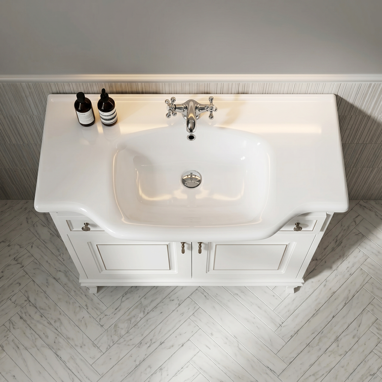 Mobilier de baie pe pardoseală Beatrice alb+auriu