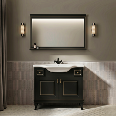 Mobilier de baie pe pardoseală Beatrice negru+auriu