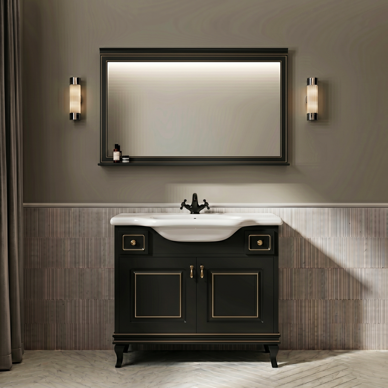 Mobilier de baie pe pardoseală Beatrice negru+auriu