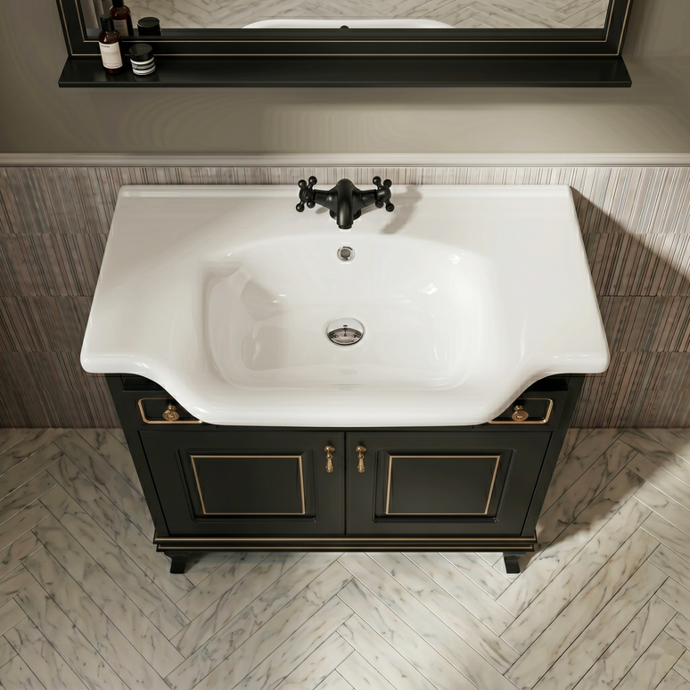 Mobilier de baie pe pardoseală Beatrice negru+auriu