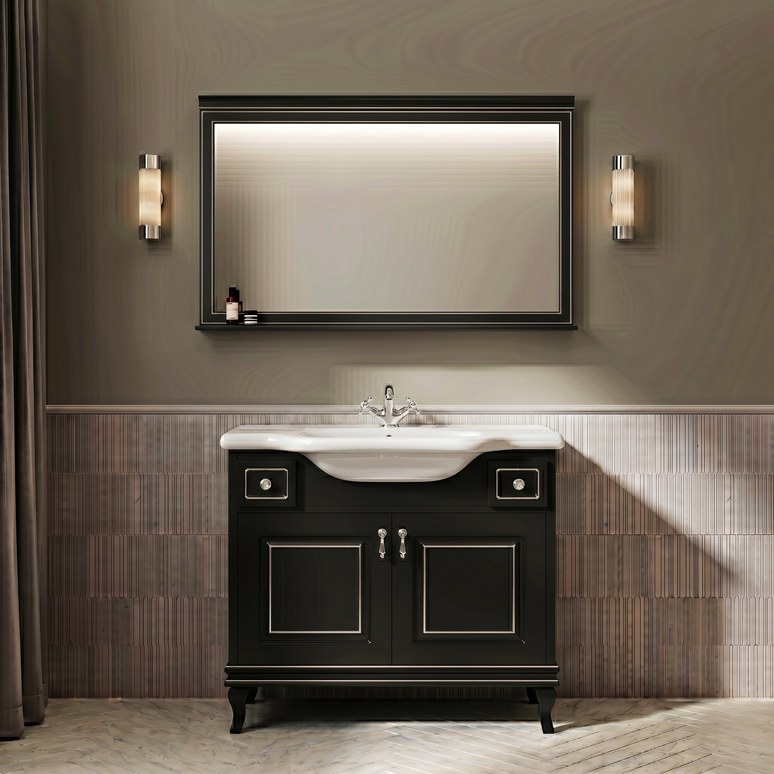 Mobilier de baie pe pardoseală Beatrice negru+crom