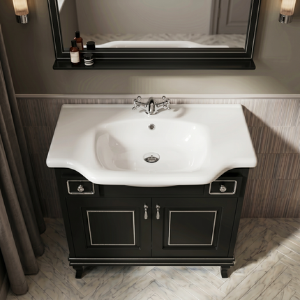 Mobilier de baie pe pardoseală Beatrice negru+crom