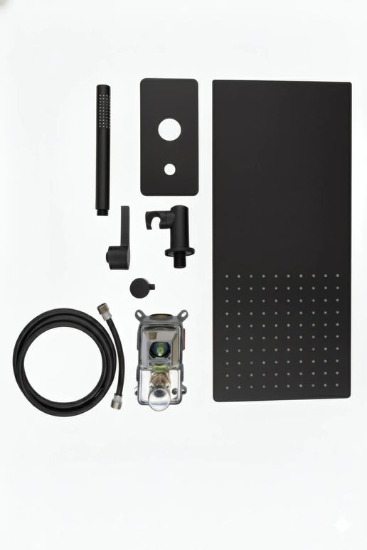Set duș încastrat 2 funcții – finisaj negru mat, design modern din alamă solidă