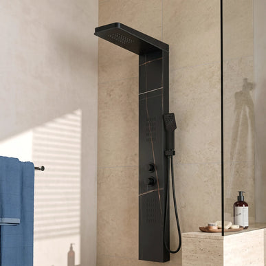 Panel de Duș Marble Black – Design Premium cu Duș Fix, Hidromasaj și Duș de Mână