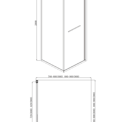 Paravan de duș colț minimalist reversibil