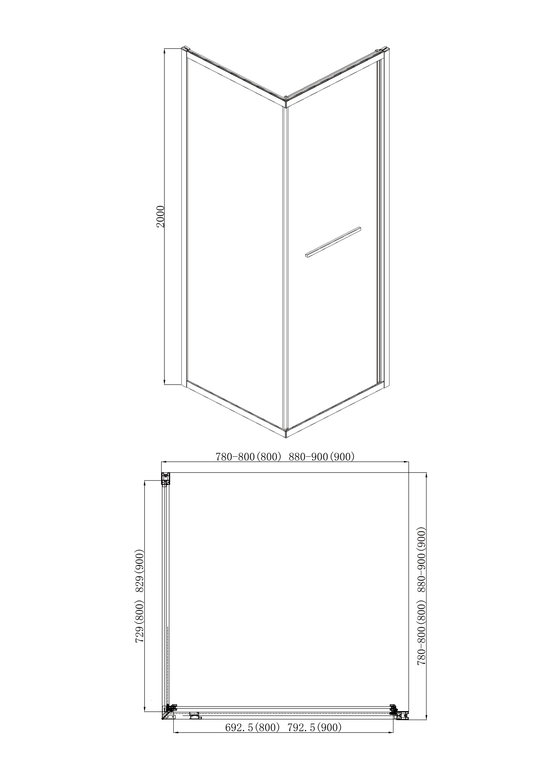Paravan de duș colț minimalist reversibil