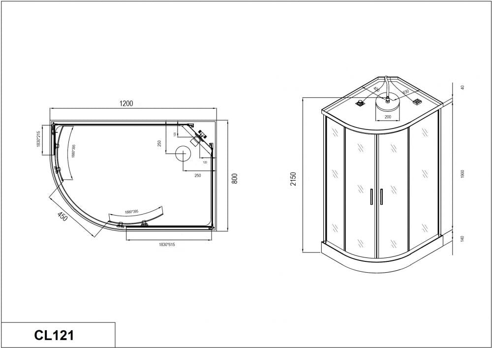 VARIO DREAPTA - CABINA CU HIDROMASAJ QUICK LINE, 80X120CM - CL121