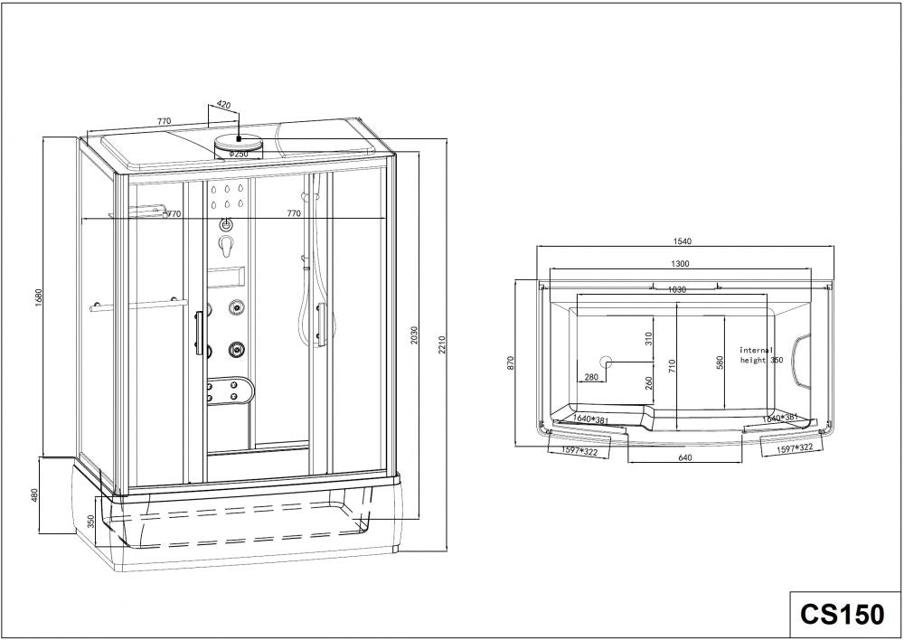 CABINA DE DUS COMPLETA CU HIDORMASAJ SI GENERATOR ABUR CS150