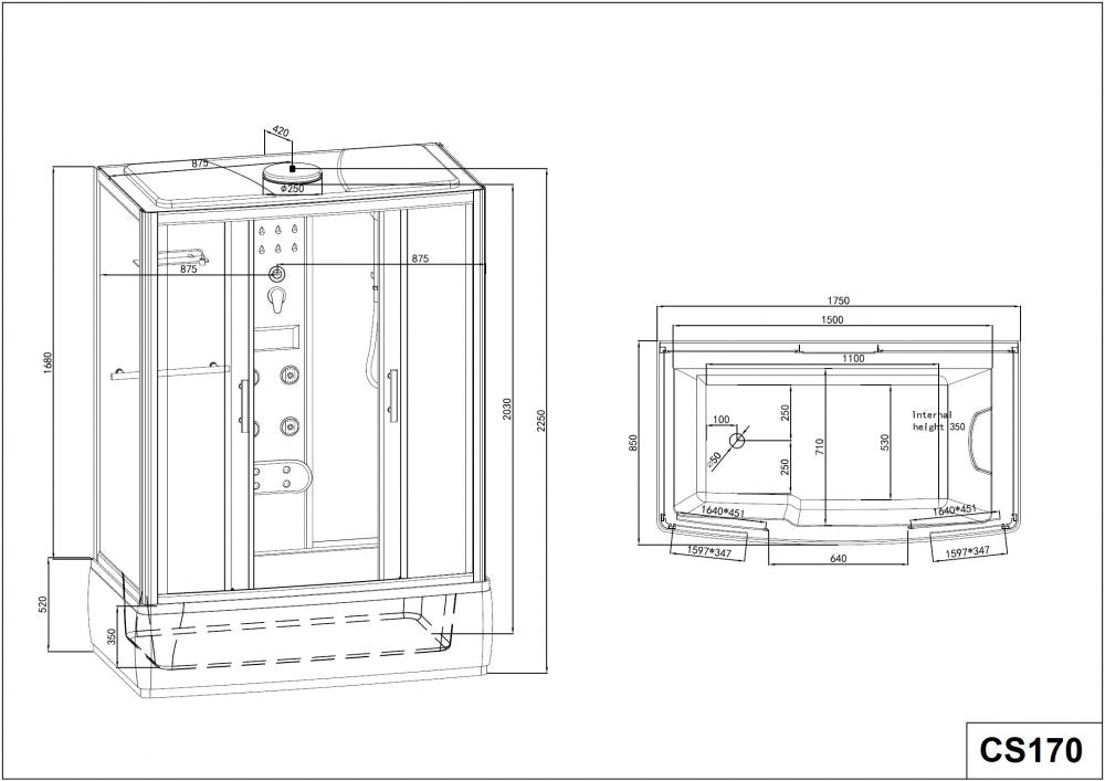 CABINA DE DUS COMPLETA CU HIDORMASAJ SI GENERATOR ABUR CS170