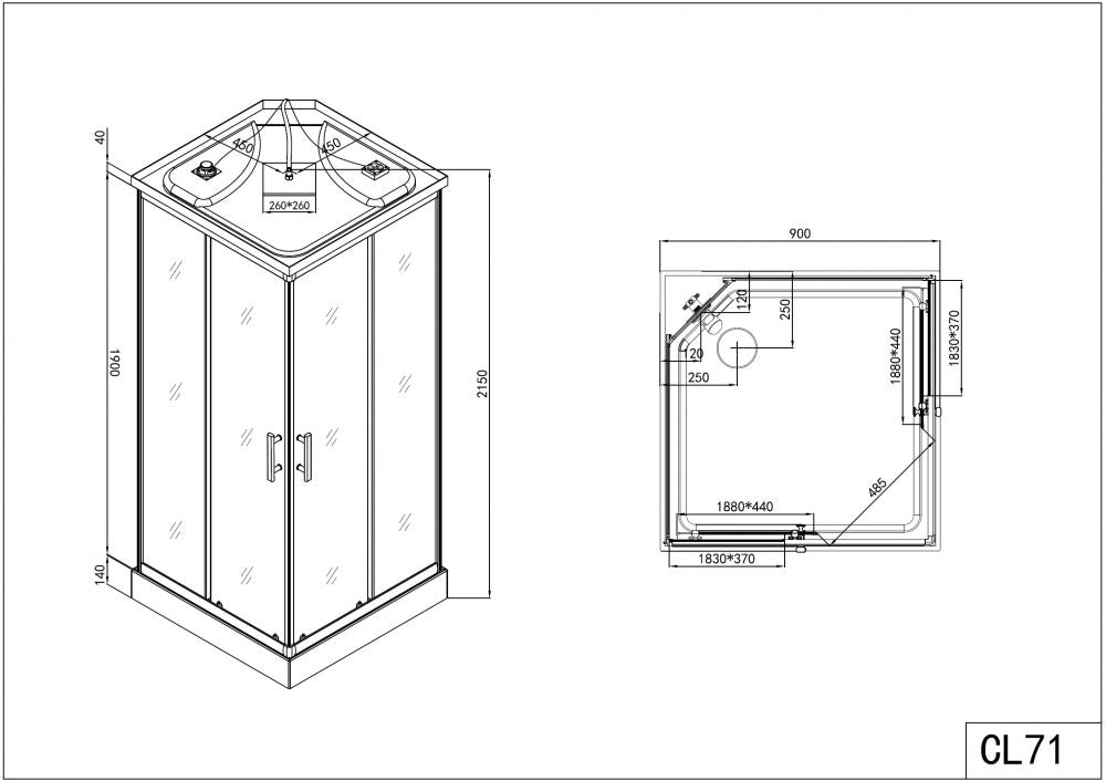 TREND 2 - CABINA DE DUS COMPLETA, PATRATA, 90X90X215CM - CL71