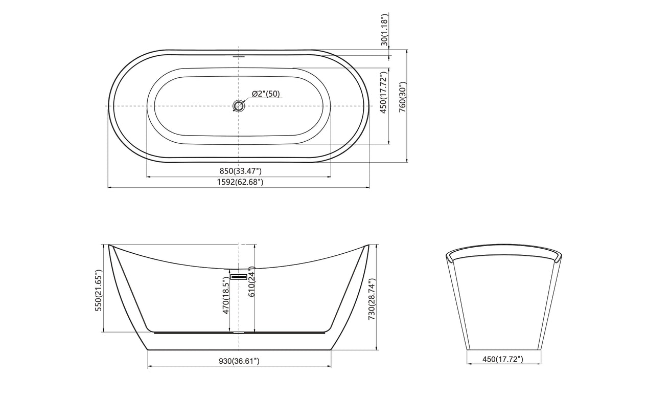 Cadă Freestanding Albă 1600x750x590– Design Modern și Elegant, Material Premium