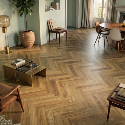 Parchet SPC Herringbone Caramel Oak 243 – 625x127x6.5 mm