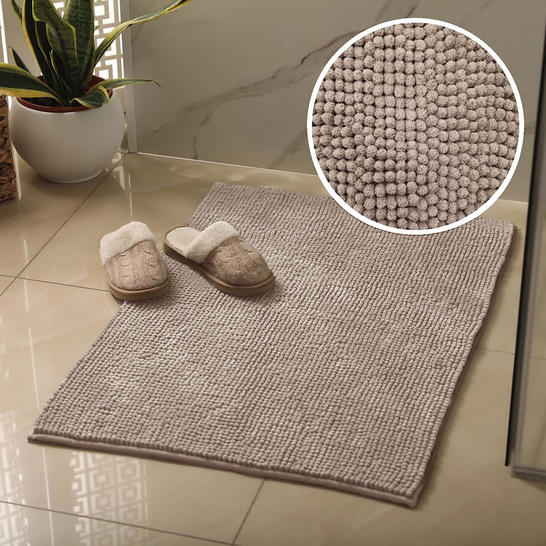Covoraș baie din chenilia fină, strat antiderapant, 45×70 cm, Bej