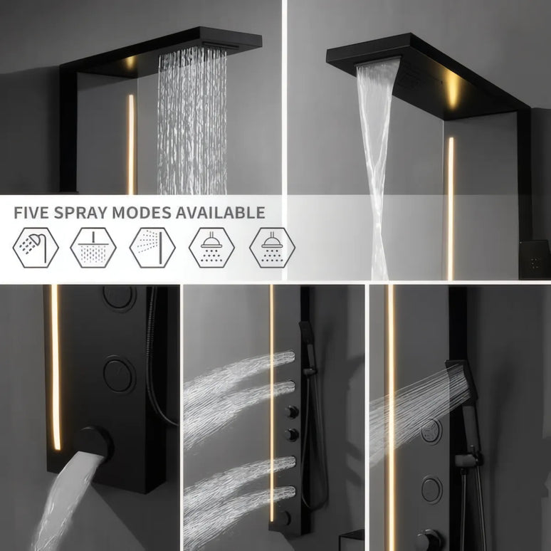 Panel de Duș Black Line – Design Modern cu Bandă Luminoasă și Funcții Multiple