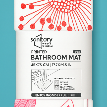 Covoras baie, SANITARY, Microfibra, 45x75 cm, alb cu model floral, Dreptunghiular