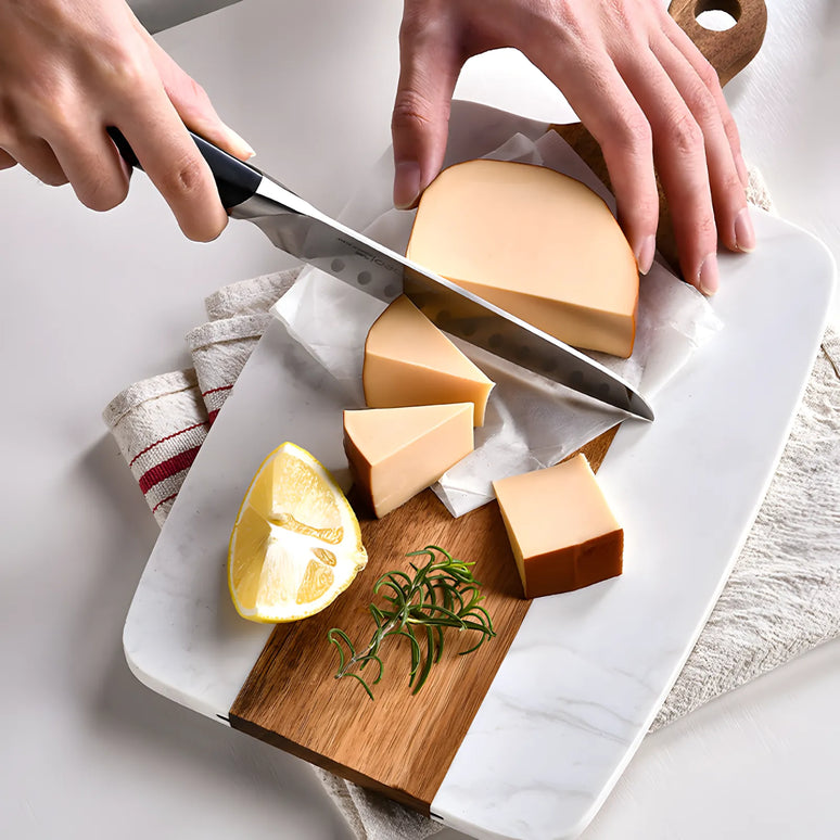 Tocător din lemn de acacia și marmură neagră, 40×20 cm, design modern, Olivy