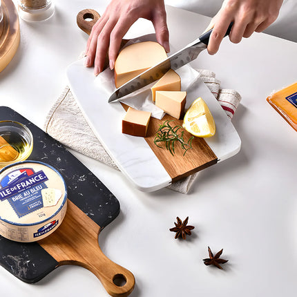 Tocător din lemn de acacia și marmură neagră, 35×18 cm, design modern, Olivy