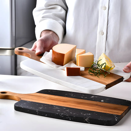 Tocător din lemn de acacia și marmură neagră, 35×18 cm, design modern, Olivy